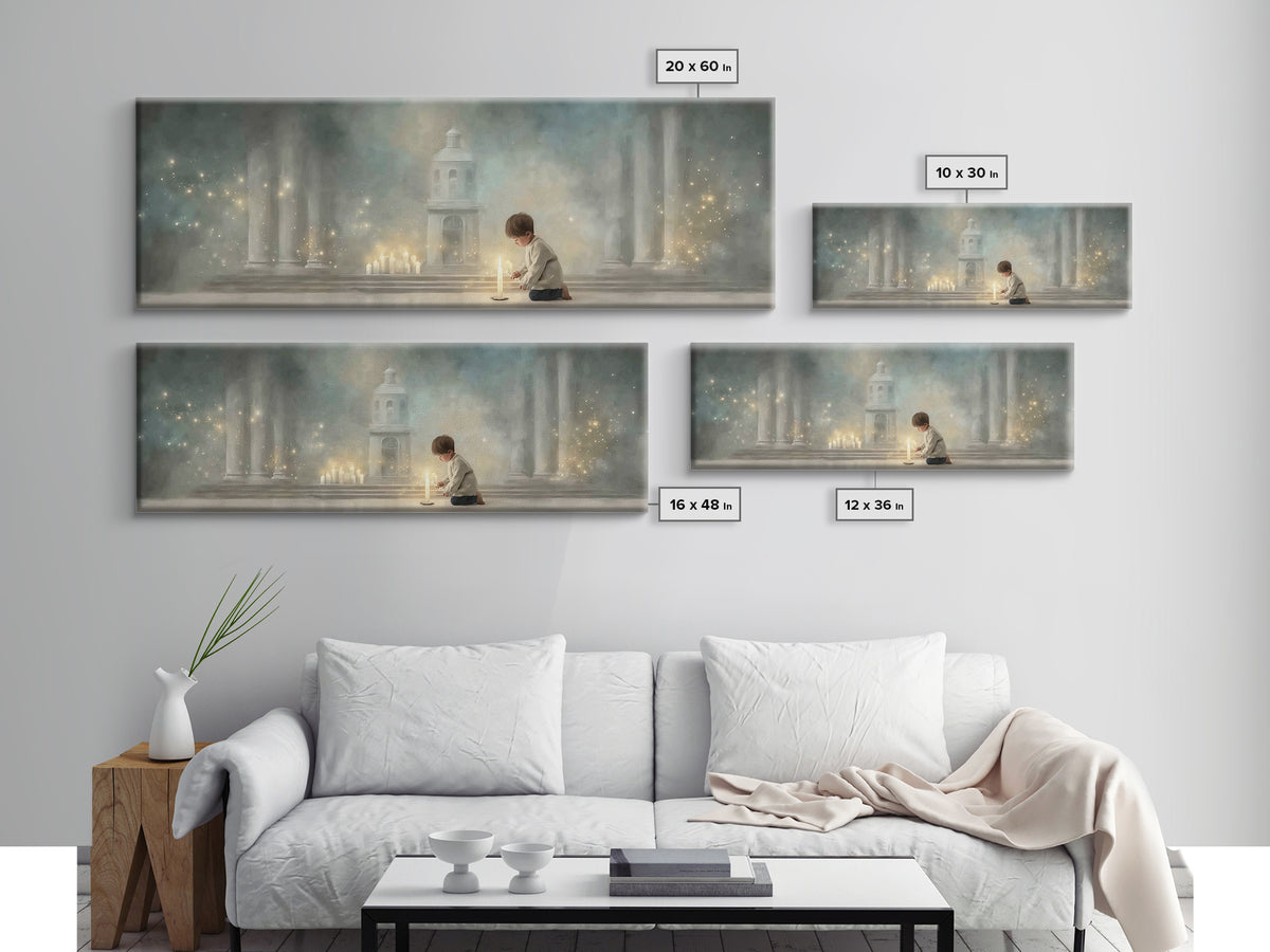 Faithful Candlelight – Framed Canvas Print – Christian Art Canvas – Panoramic Wall Art – Christmas Art – Christian Gift – Modern Christian