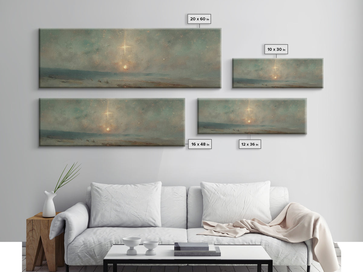 Heavenly Night Light, Framed Canvas Print, Christian Art Canvas, Panoramic Wall Art, Christian Christmas Art, Christian Wall Art, Jesus Pai