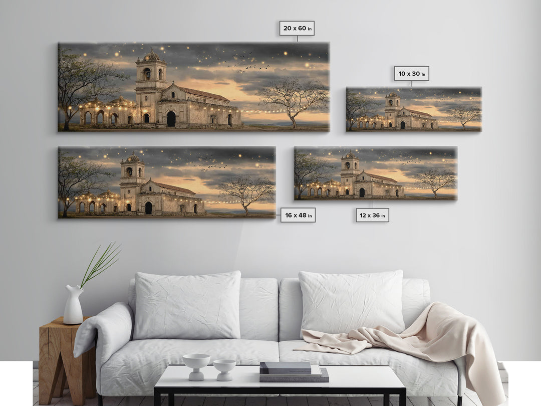 Sunlit Sanctuary, Framed Canvas Print, Christian Wall Art, Panoramic Art, Christian Art Canvas, Christian Christmas Art, Jesus Painting