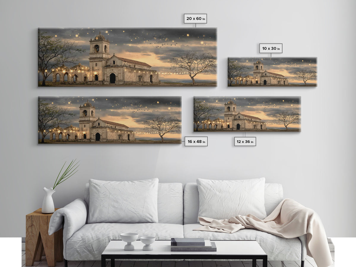 Sunlit Sanctuary, Framed Canvas Print, Christian Wall Art, Panoramic Art, Christian Art Canvas, Christian Christmas Art, Jesus Painting