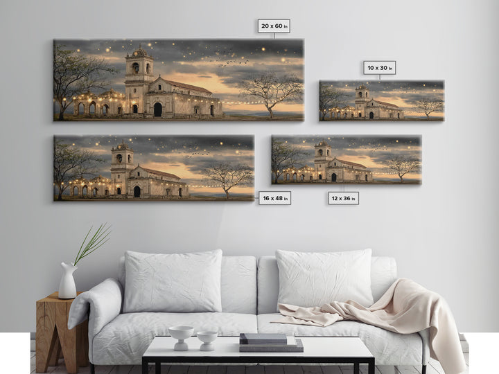 Sunlit Sanctuary, Framed Canvas Print, Christian Wall Art, Panoramic Art, Christian Art Canvas, Christian Christmas Art, Jesus Painting