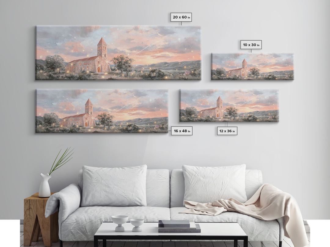 Evening Parish Glow | Framed Canvas Print | Panoramic Wall Art | Christian Art Canvas | Christian Christmas Art | Christian Wall Art | Chri