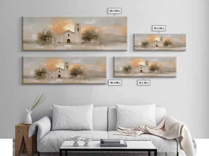 Mission At Sunset – Framed Canvas Print – Christian Art Canvas – Panoramic Painting – Christian Wall Art – Christmas Art – Jesus Painting