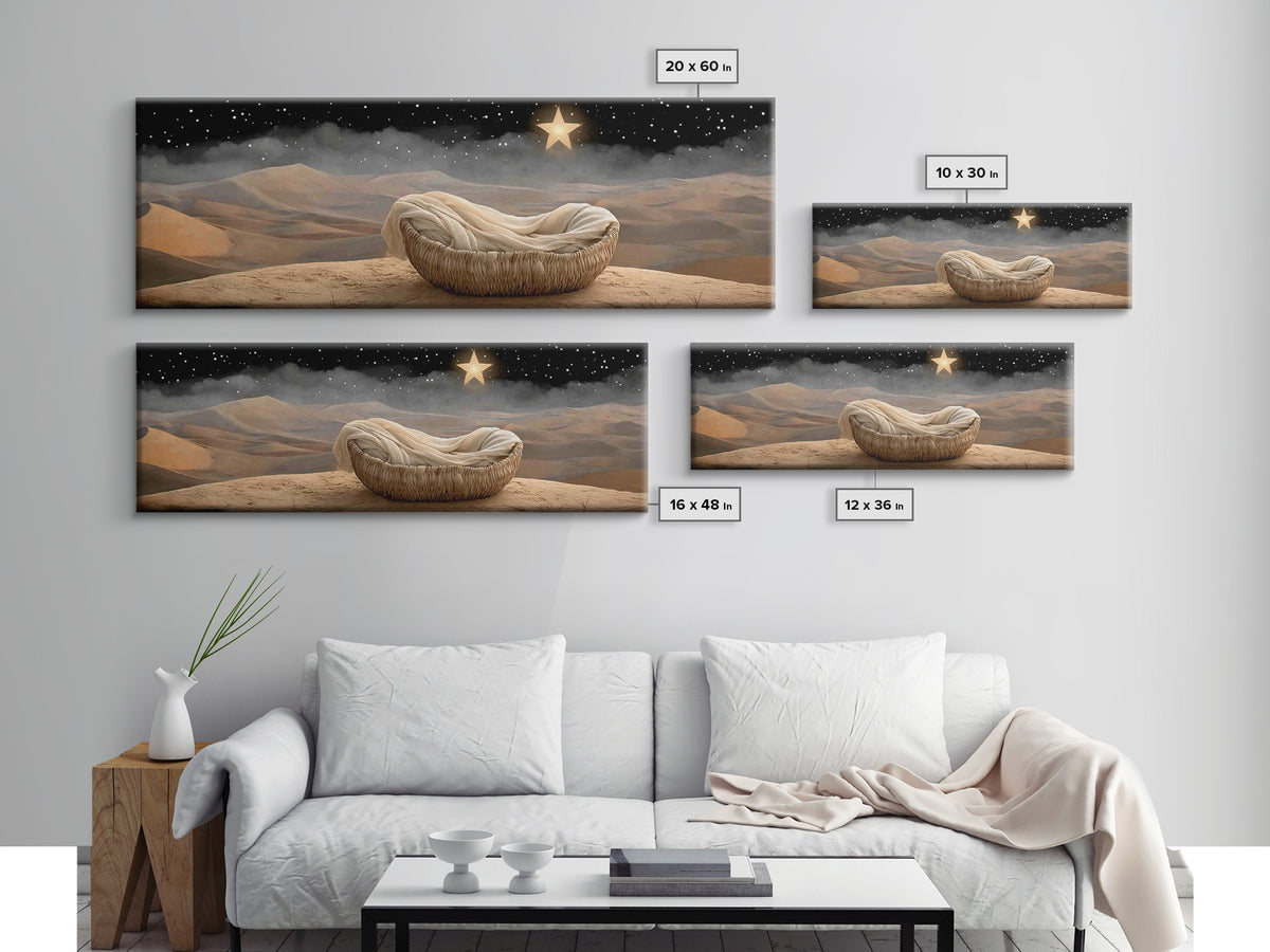 Cradle Of Peace, Framed Canvas Print, Panoramic Art, Christian Wall Art, Christian Art Canvas, Jesus Painting, Christian Christmas Art
