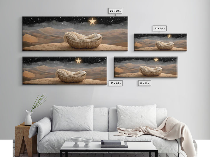 Cradle Of Peace, Framed Canvas Print, Panoramic Art, Christian Wall Art, Christian Art Canvas, Jesus Painting, Christian Christmas Art