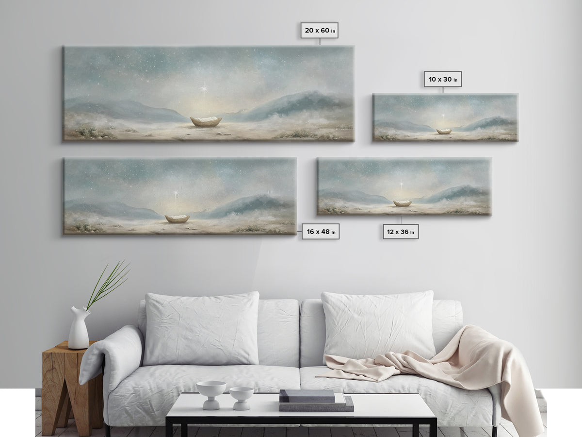 Heaven’s Soft Arrival, Framed Canvas Print, Panoramic Wall Art, Christian Art Canvas, Christmas Art, Christian Christmas Art, Jesus Paintin