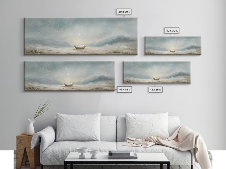 Heaven’s Soft Arrival, Framed Canvas Print, Panoramic Wall Art, Christian Art Canvas, Christmas Art, Christian Christmas Art, Jesus Paintin