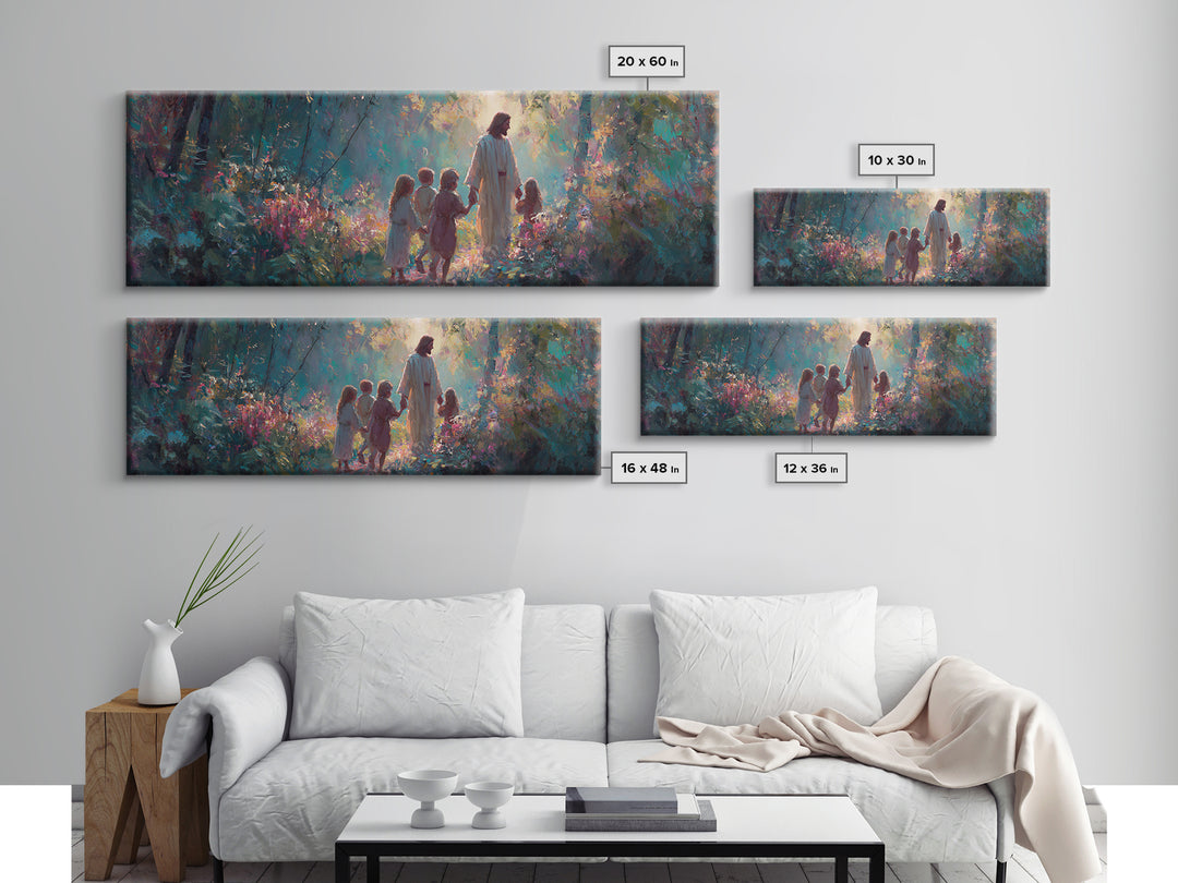 Light In The Garden | Framed Canvas Print | Christian Wall Art | Christian Art Canvas | Jesus Painting | Panoramic Painting | Christian Chr