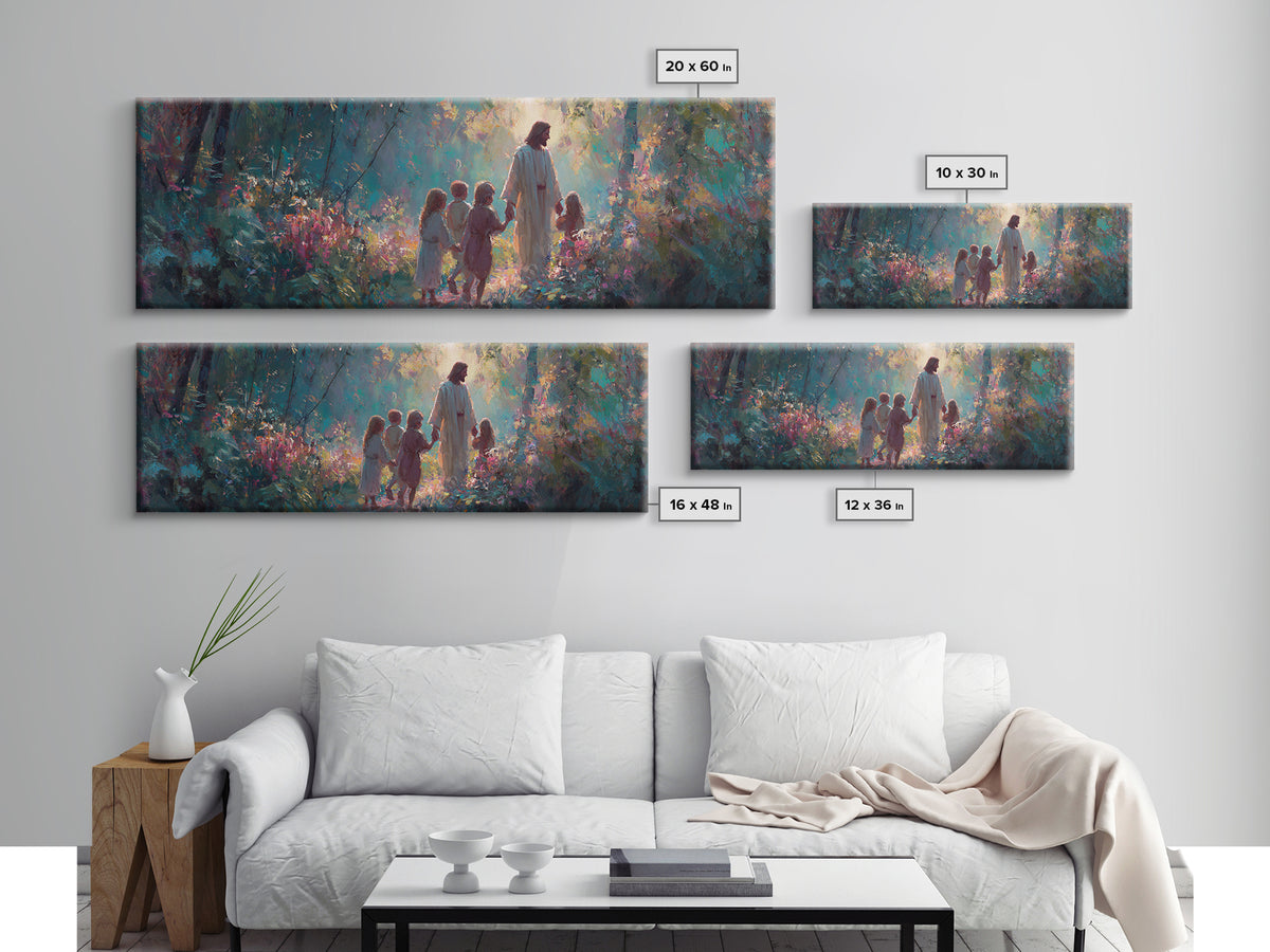 Light In The Garden | Framed Canvas Print | Christian Wall Art | Christian Art Canvas | Jesus Painting | Panoramic Painting | Christian Chr