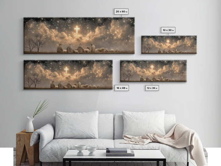 Night Of Promise, Framed Canvas Print, Christian Art Canvas, Panoramic Wall Art, Christmas Art, Christian Wall Art, Christian Christmas