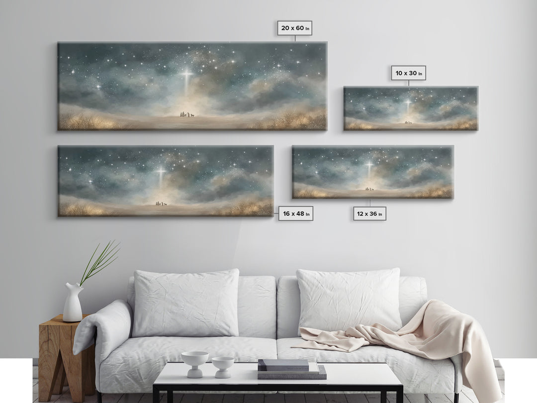 Heavenly Watchers | Framed Canvas Print | Panoramic Painting | Christian Wall Art | Christmas Art | Christian Art Canvas | Jesus Christmas