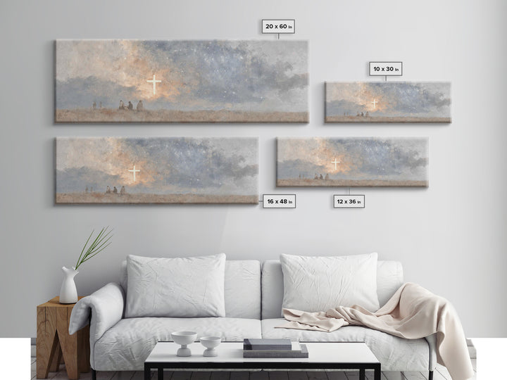 Cross Of Wonder, Framed Canvas Print, Christian Wall Art, Panoramic Frame, Christian Art Canvas, Christmas Art, Jesus Painting