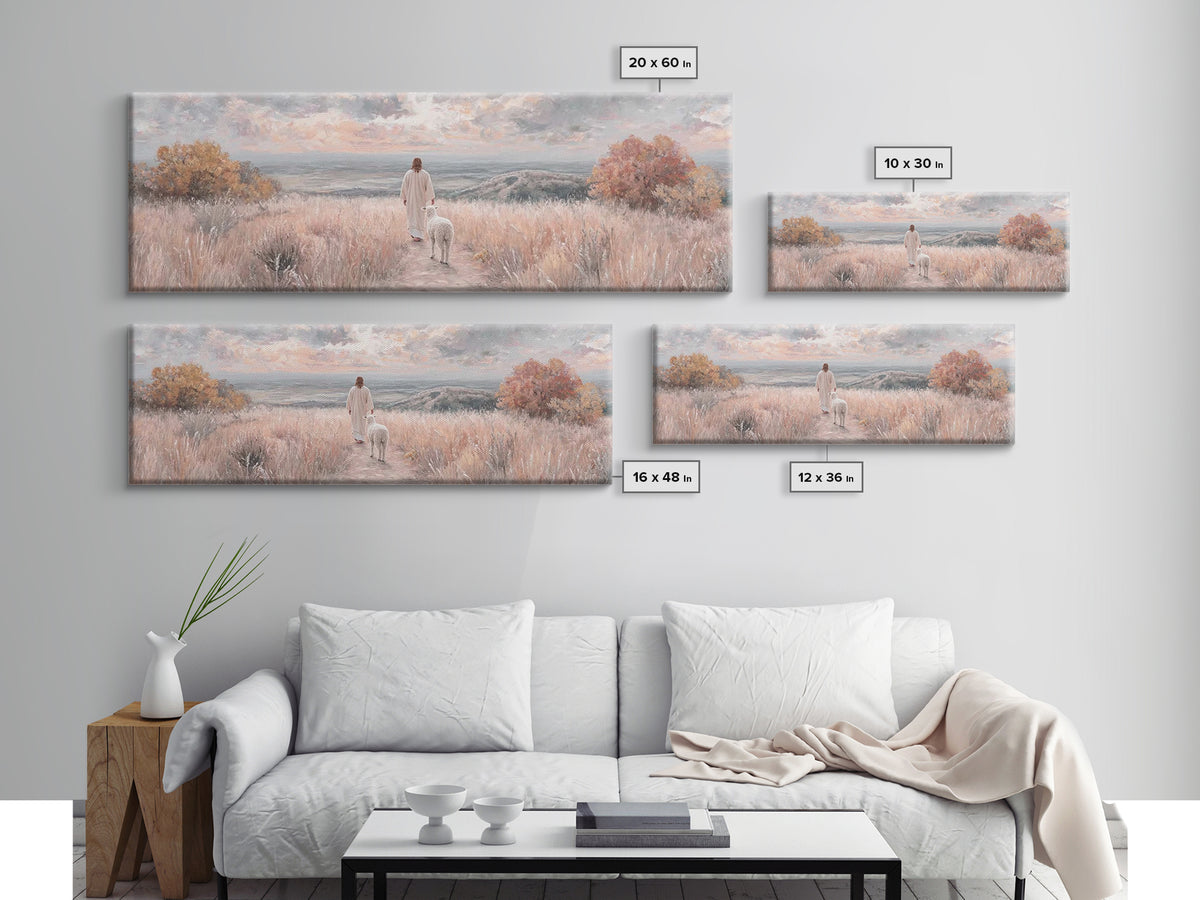 Shepherd’s Companion, Framed Canvas Print, Panoramic Painting, Christian Art Canvas, Christian Wall Art, Jesus Painting, Christian Decor