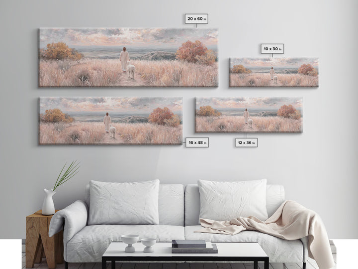 Shepherd’s Companion, Framed Canvas Print, Panoramic Painting, Christian Art Canvas, Christian Wall Art, Jesus Painting, Christian Decor