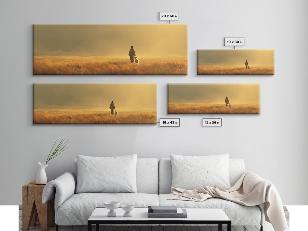 Pasture Of Peace | Framed Canvas Print | Christian Wall Art | Christian Art Canvas | Panoramic Art | Jesus Painting | Christian Decor