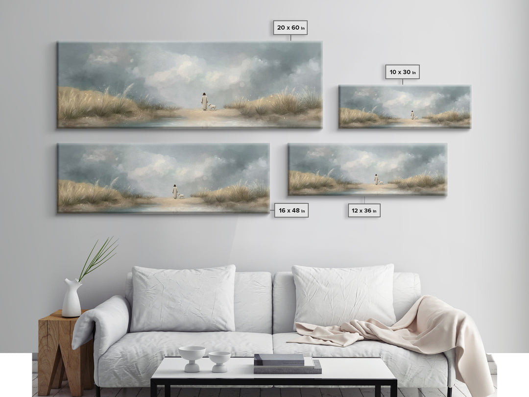 Gentle Shepherd Path – Framed Canvas Print – Christian Wall Art – Jesus Painting – Panoramic Art – Christian Art Canvas – Christian Christm