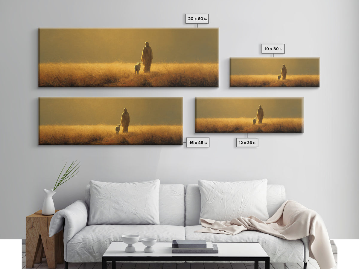 Fields Of Mercy | Framed Canvas Print | Christian Art Canvas | Panoramic Wall Art | Jesus Painting | Christian Wall Art | Christmas Art