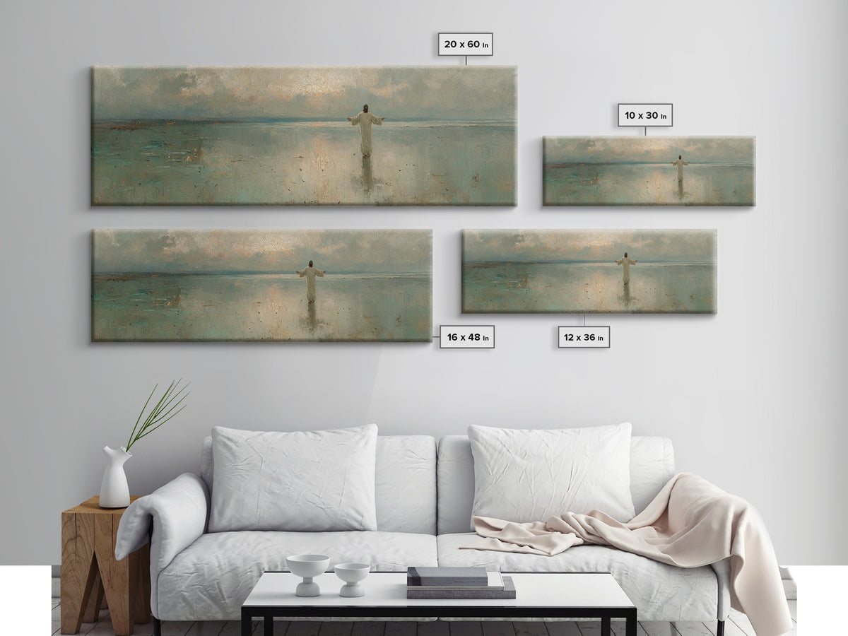 Still Waters Glory, Framed Canvas Print, Christian Art Canvas, Panoramic Art, Jesus Painting, Christian Wall Art, Christmas Art