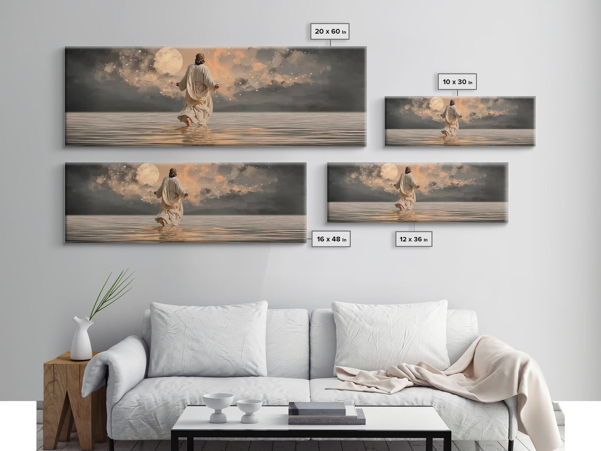 Moonlit Savior Calm – Framed Canvas Print – Panoramic Art – Christian Wall Art – Jesus Painting – Christian Art Canvas – Christmas Art