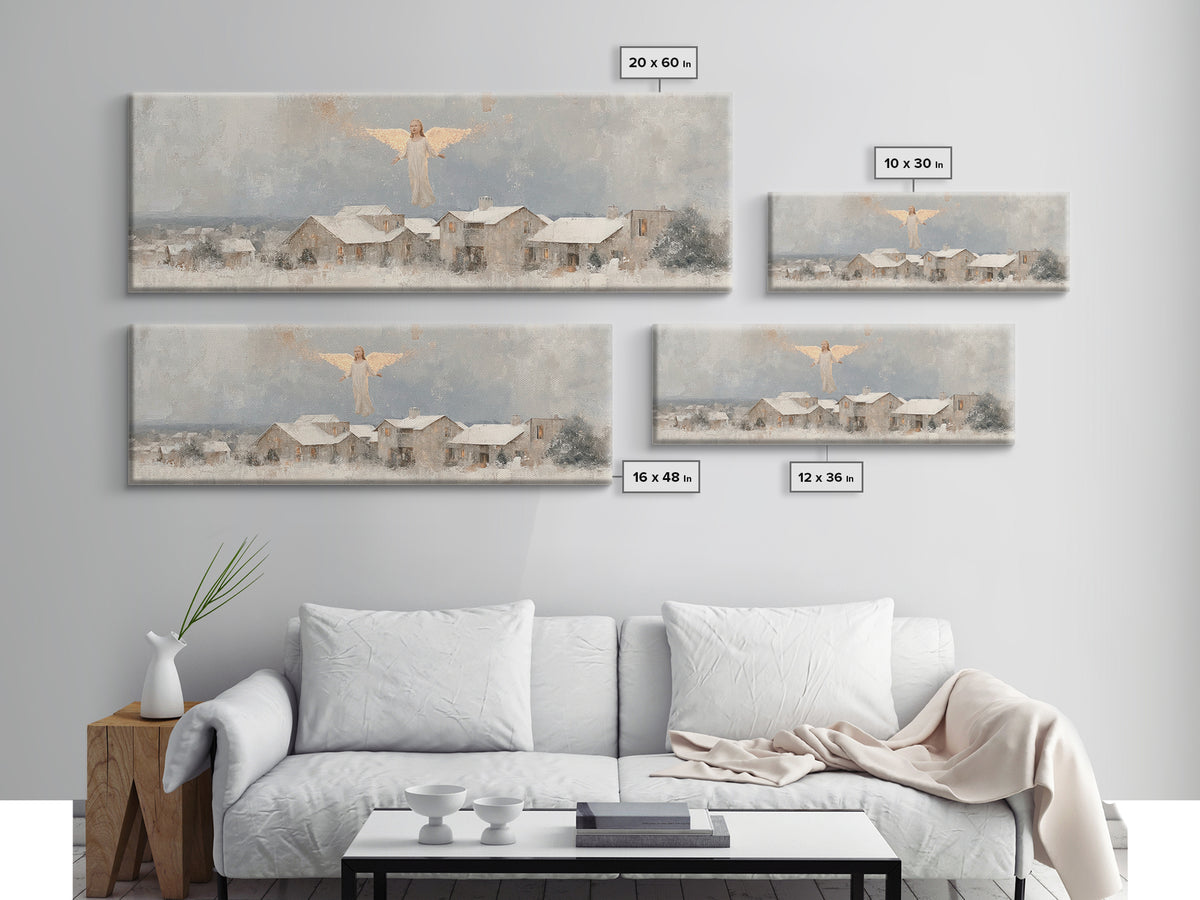 Winter Angel Rise – Framed Canvas Print – Christian Wall Art – Panoramic Art – Christian Art Print – Christmas Art – Modern Christian Art