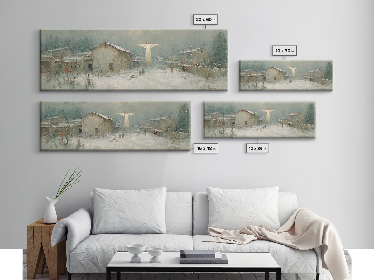 Winter Angel Blessing – Framed Canvas Print – Christian Wall Art – Panoramic Art – Christian Art Canvas – Christmas Art – Holiday Art