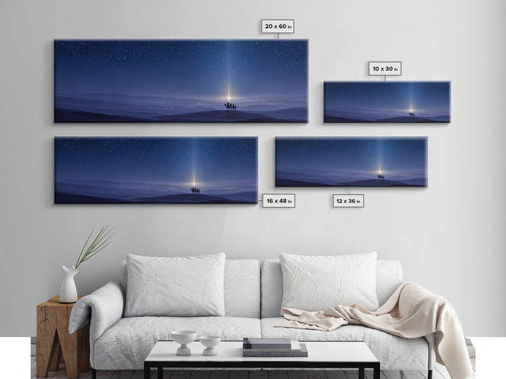 The Guiding Star, Framed Canvas Print, Christian Wall Art, Panoramic Art, Christian Art Canvas, Christmas Art, Jesus Painting, Bible Art