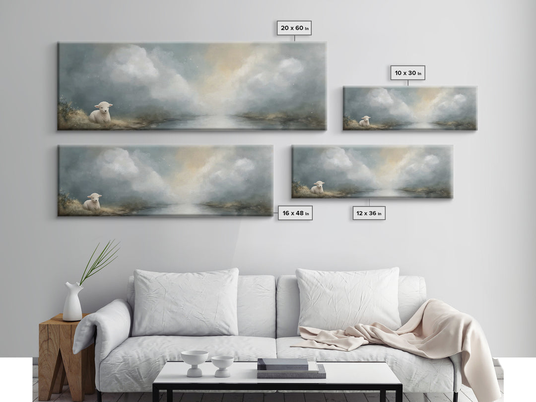 Quiet Meadow Lamb – Framed Canvas Print – Extra Wide Art – Christian Art – Christian Wall Art – Christian Art Canvas – Christian Gift – Chr