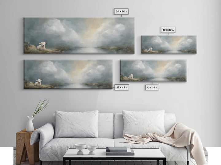 Quiet Meadow Lamb – Framed Canvas Print – Extra Wide Art – Christian Art – Christian Wall Art – Christian Art Canvas – Christian Gift – Chr