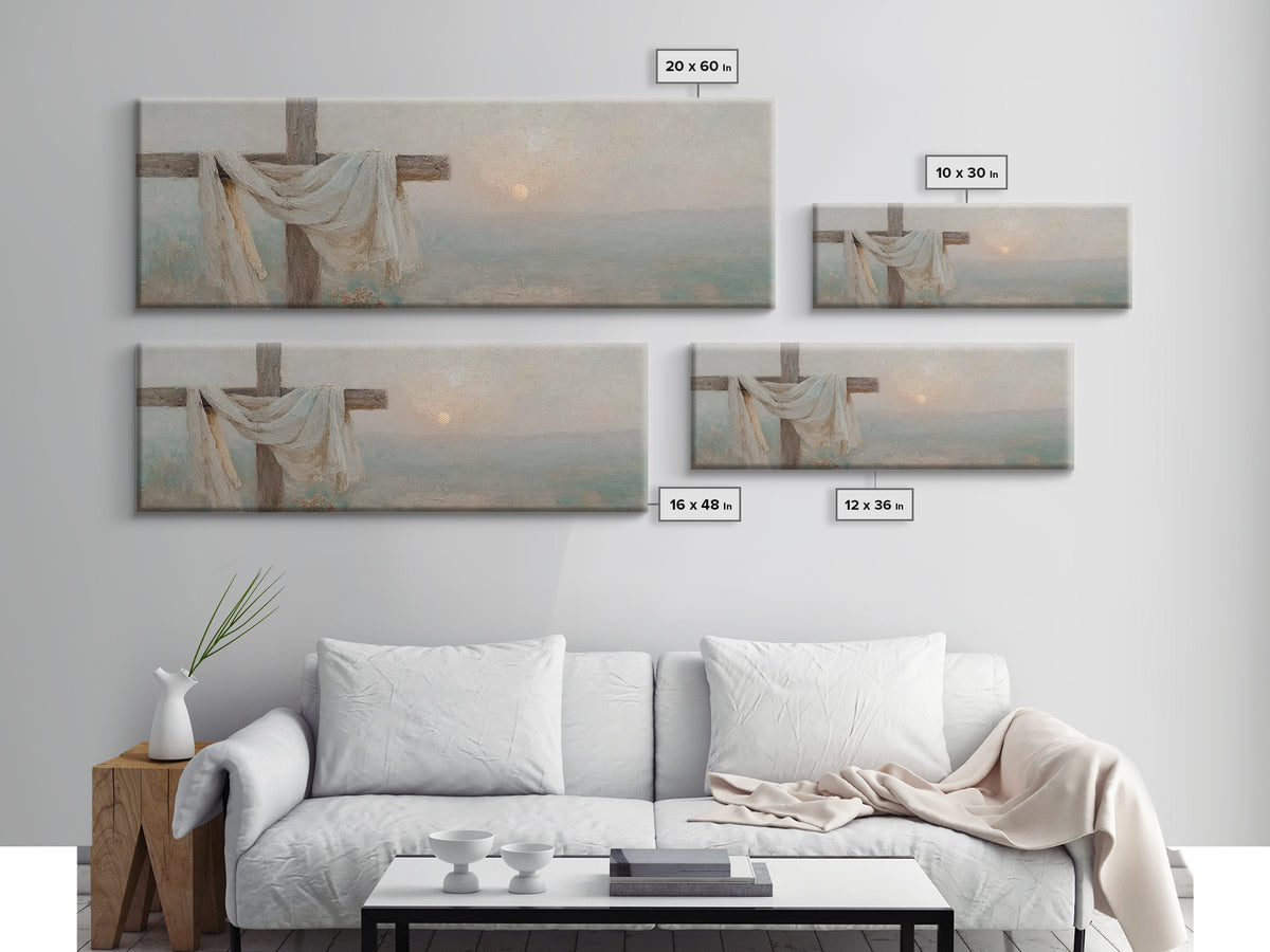 Risen Hope Cross, Framed Canvas Print, Panoramic Art, Christian Wall Art, Christian Art Canvas, Christian Art, Christian Gift, Christian Pa