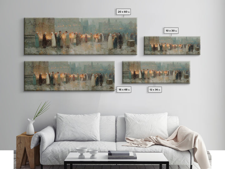 Candlelight Gathering Hope | Framed Canvas Print | Christian Wall Art | Panoramic Frame | Christian Art Canvas | Christmas Art | Faith Art