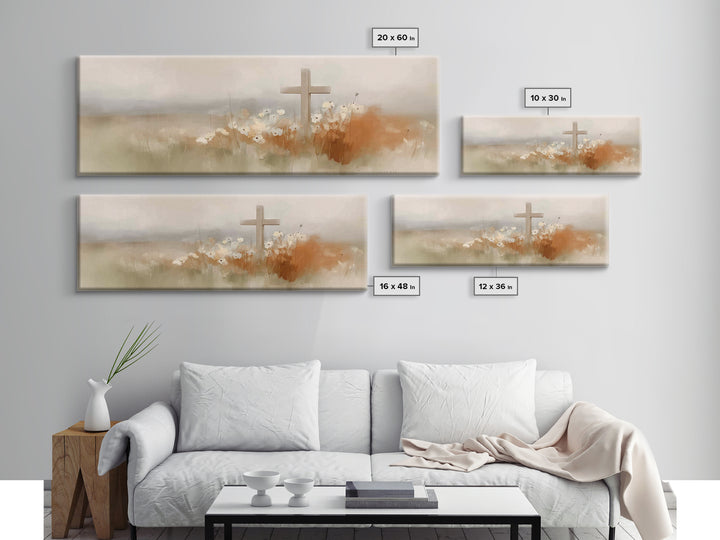 Soft Horizon Cross | Framed Canvas Print | Panoramic Art | Christian Christmas Art | Christian Wall Art | Christian Gift Ideas | Modern Chr