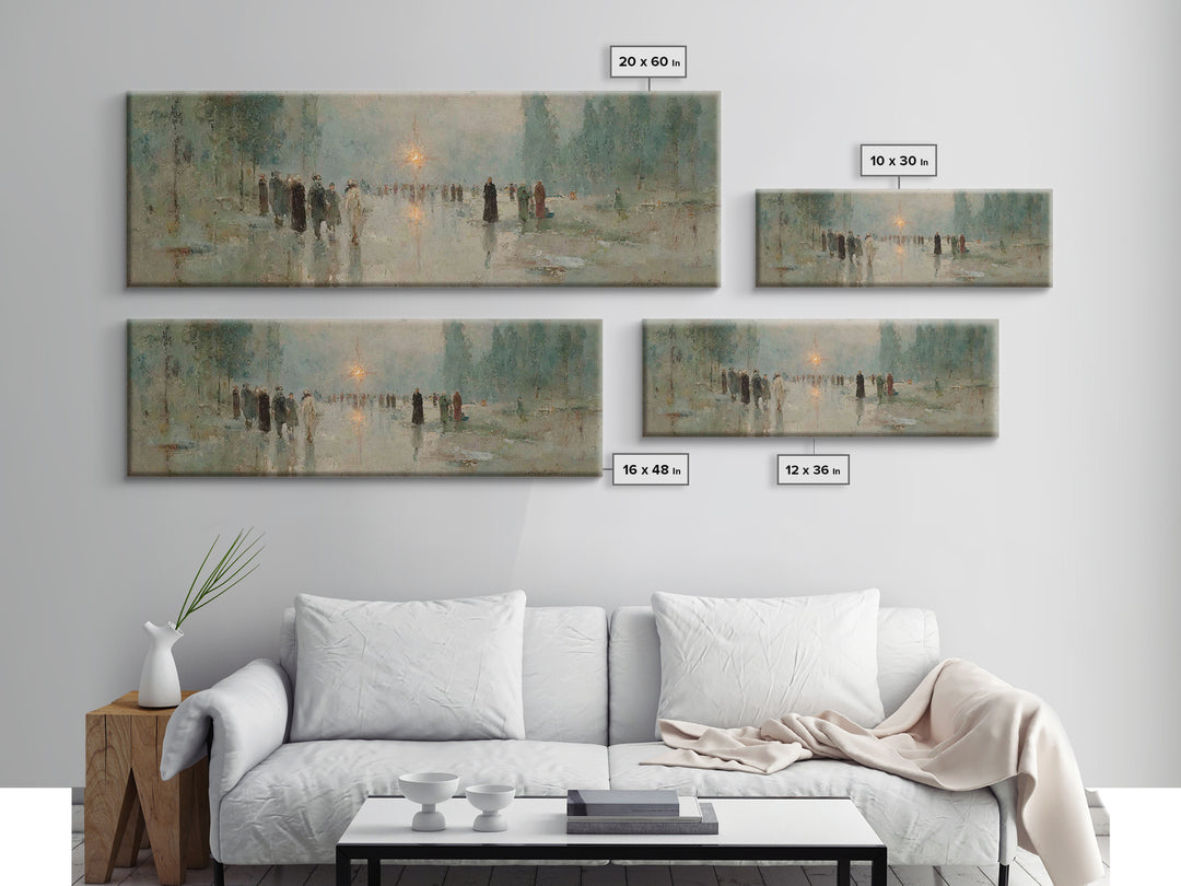 Pilgrims In Light – Framed Canvas Print – Panoramic Painting – Christian Art Print – Vintage Christian Art – Christian Wall Art – Christmas