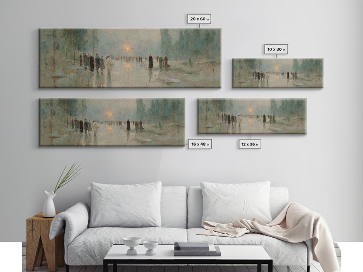 Pilgrims In Light – Framed Canvas Print – Panoramic Painting – Christian Art Print – Vintage Christian Art – Christian Wall Art – Christmas