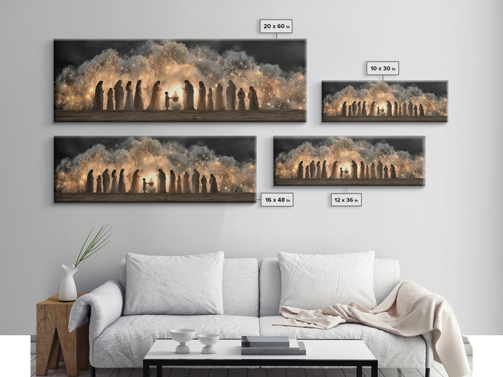 Circle Of Angels, Framed Canvas Print, Panoramic Wall Art, Jesus Christmas Art, Christian Christmas Decor, Christian Art Work, Christian Ca
