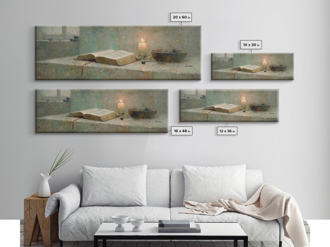Sacred Study – Framed Canvas Print – Panoramic Painting – Christian Art Canvas – Christian Art Work – Christian Gift – Moody Christian Art