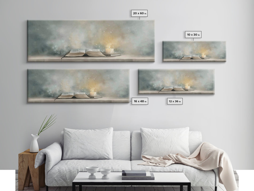 Candlelit Scripture | Framed Canvas Print | Christian Christmas Art | Panoramic Wall Art | Christian Art Canvas | Christian Painting | Chri