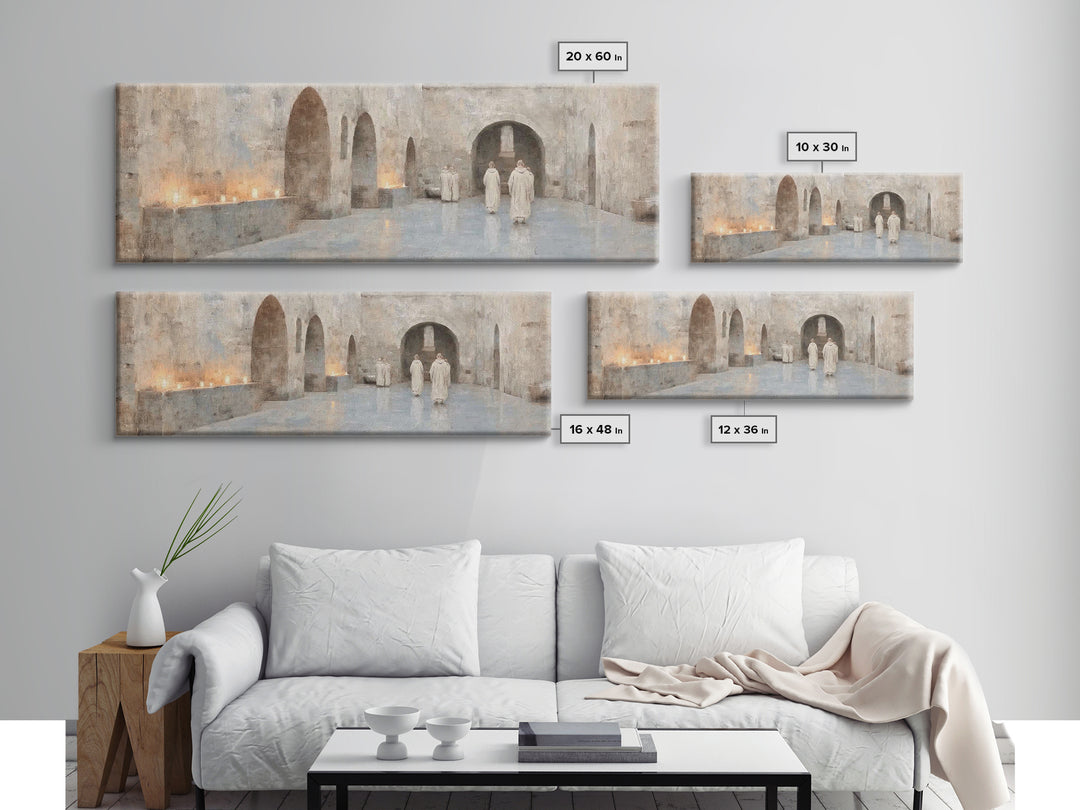 Silent Cloisters, Framed Canvas Print, Christian Wall Art, Panoramic Painting, Christian Art Print, Vintage Christian Art, Christmas Wall A