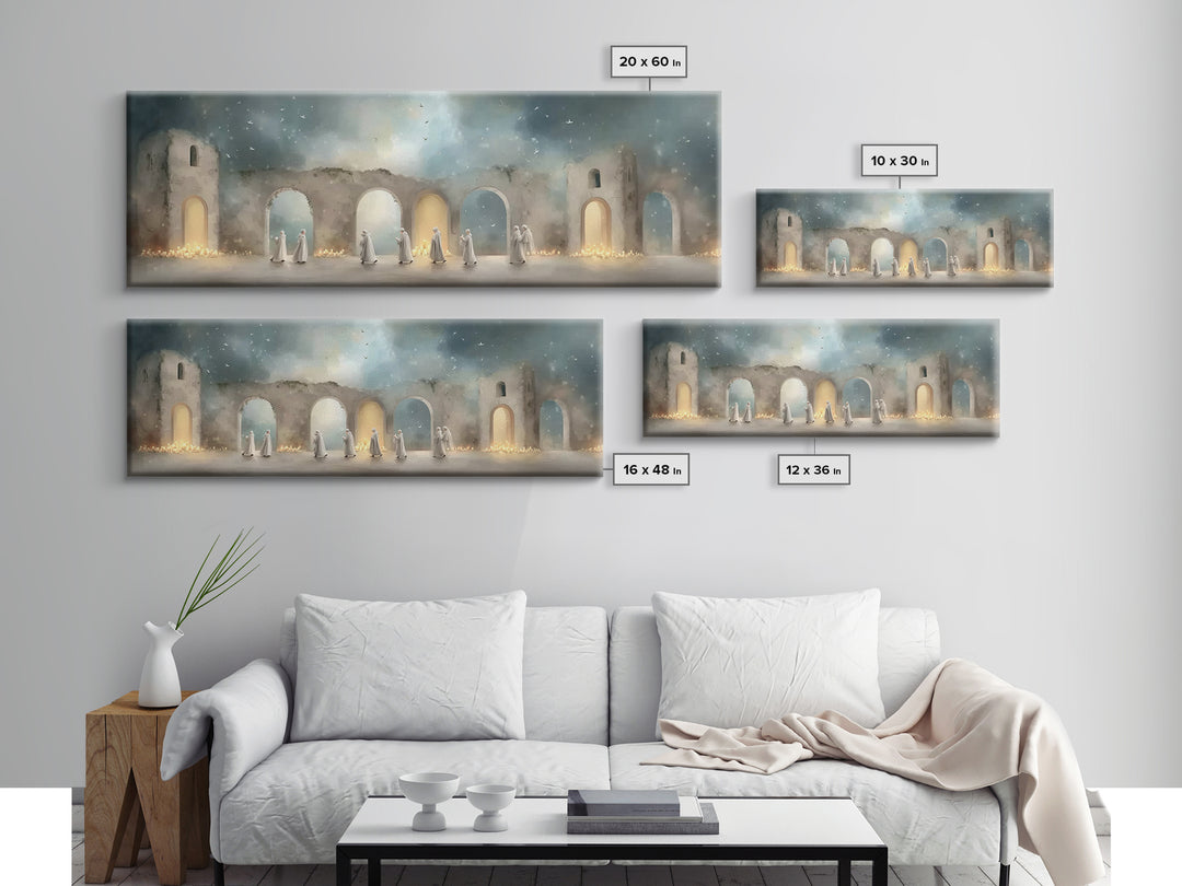 Heavenly Arches, Framed Canvas Print, Christian Art Canvas, Panoramic Wall Art, Christmas Art, Christian Painting, Christian Christmas Art