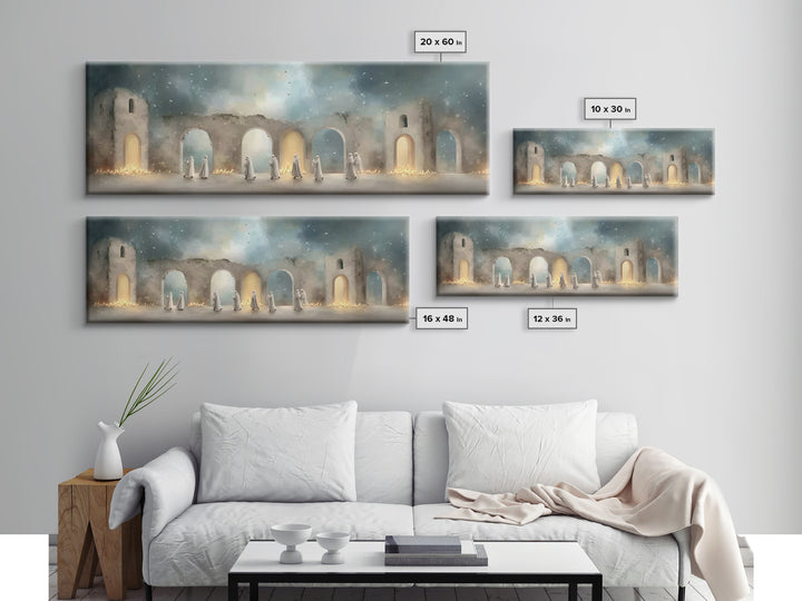 Heavenly Arches, Framed Canvas Print, Christian Art Canvas, Panoramic Wall Art, Christmas Art, Christian Painting, Christian Christmas Art