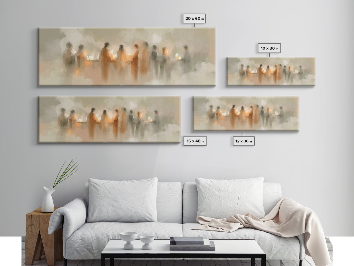 Silent Lantern Line – Framed Canvas Print – Christian Wall Art – Panoramic Painting – Christian Art Canvas – Faith Art – Christmas Art
