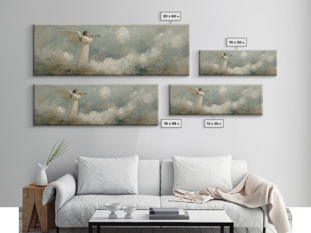 Angelic Proclamation | Framed Canvas Print | Christian Art Canvas | Panoramic Wall Art | Christian Painting | Christmas Art | Christian Dec