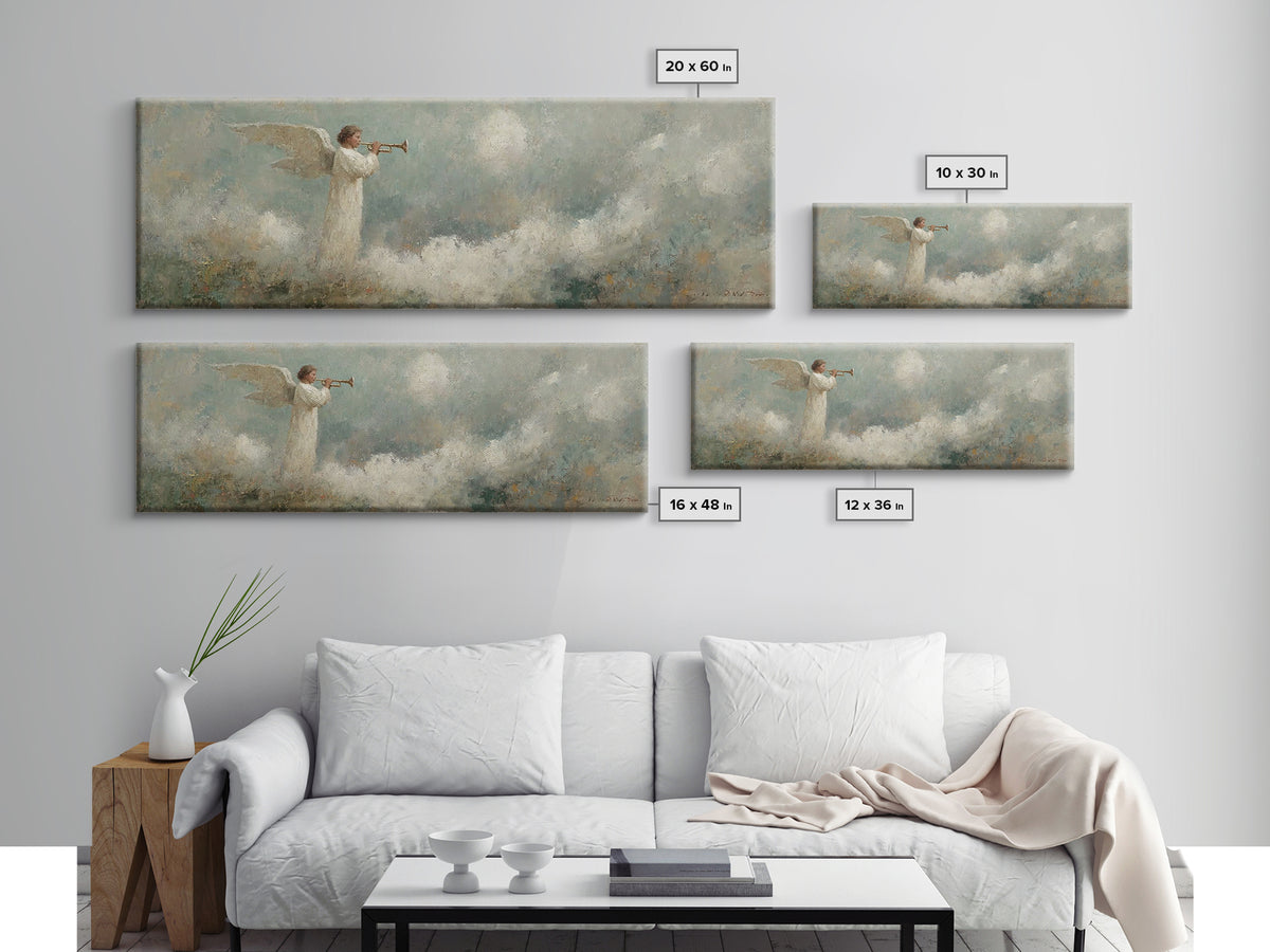 Angelic Proclamation | Framed Canvas Print | Christian Art Canvas | Panoramic Wall Art | Christian Painting | Christmas Art | Christian Dec