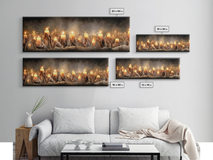 Uplifted Flame Tribute, Framed Canvas Print, Christian Wall Art, Panoramic Art, Christian Christmas Art, Christian Art Canvas, Prayer Art