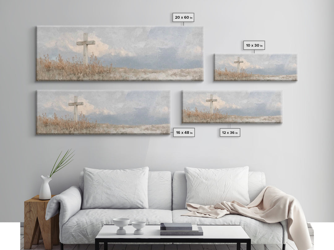 Cross On The Hill – Framed Canvas Print – Christian Art Canvas – Panoramic Painting – Christian Wall Art – Christian Gift – Christian Art