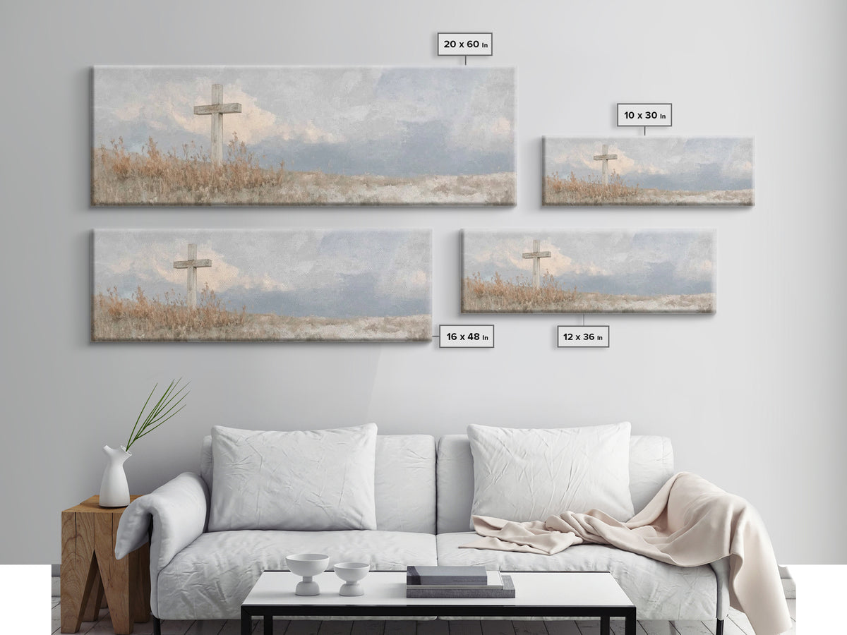 Cross On The Hill – Framed Canvas Print – Christian Art Canvas – Panoramic Painting – Christian Wall Art – Christian Gift – Christian Art