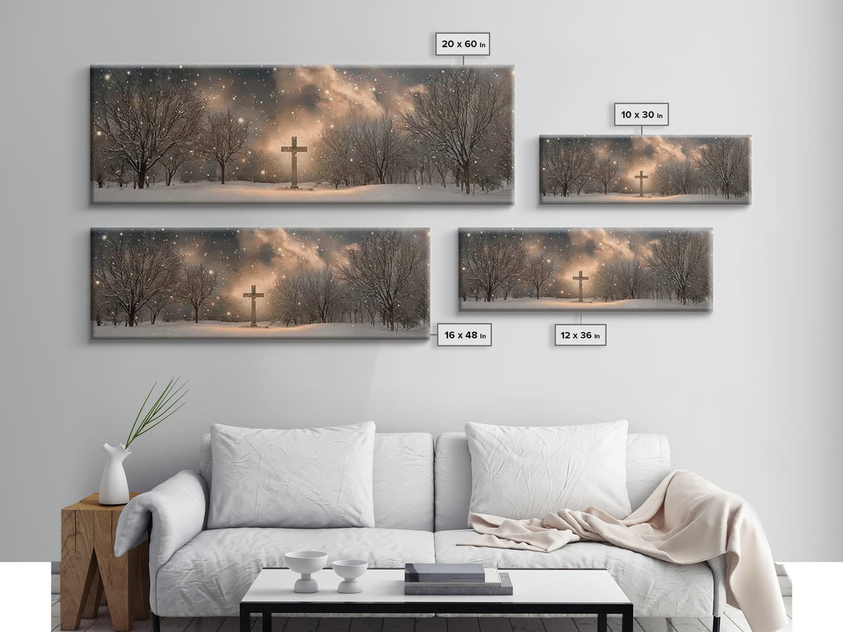 Snowfall Of Grace | Framed Canvas Print | Christian Art Canvas | Panoramic Wall Art | Christian Art | Christian Painting | Christian Gift