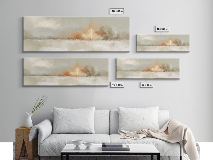 Light On Calvary, Framed Canvas Print, Christian Wall Art, Panoramic Painting, Christian Art Canvas, Christian Painting, Christian Decor