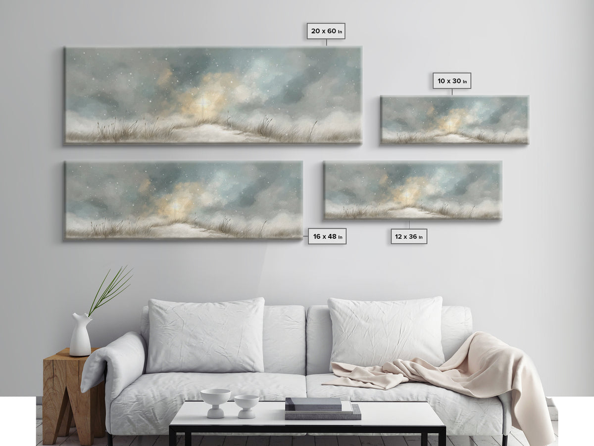 Heavenly Snow Path | Framed Canvas Print | Panoramic Painting | Christian Art | Christian Art Canvas | Jesus Painting | Christmas Art