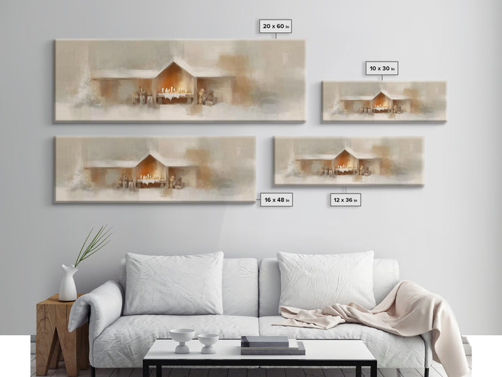 Humble Stable Offering - Framed Canvas Print - Christian Wall Art - Panoramic Painting - Christian Art Canvas - Christmas Art - Sacred Art