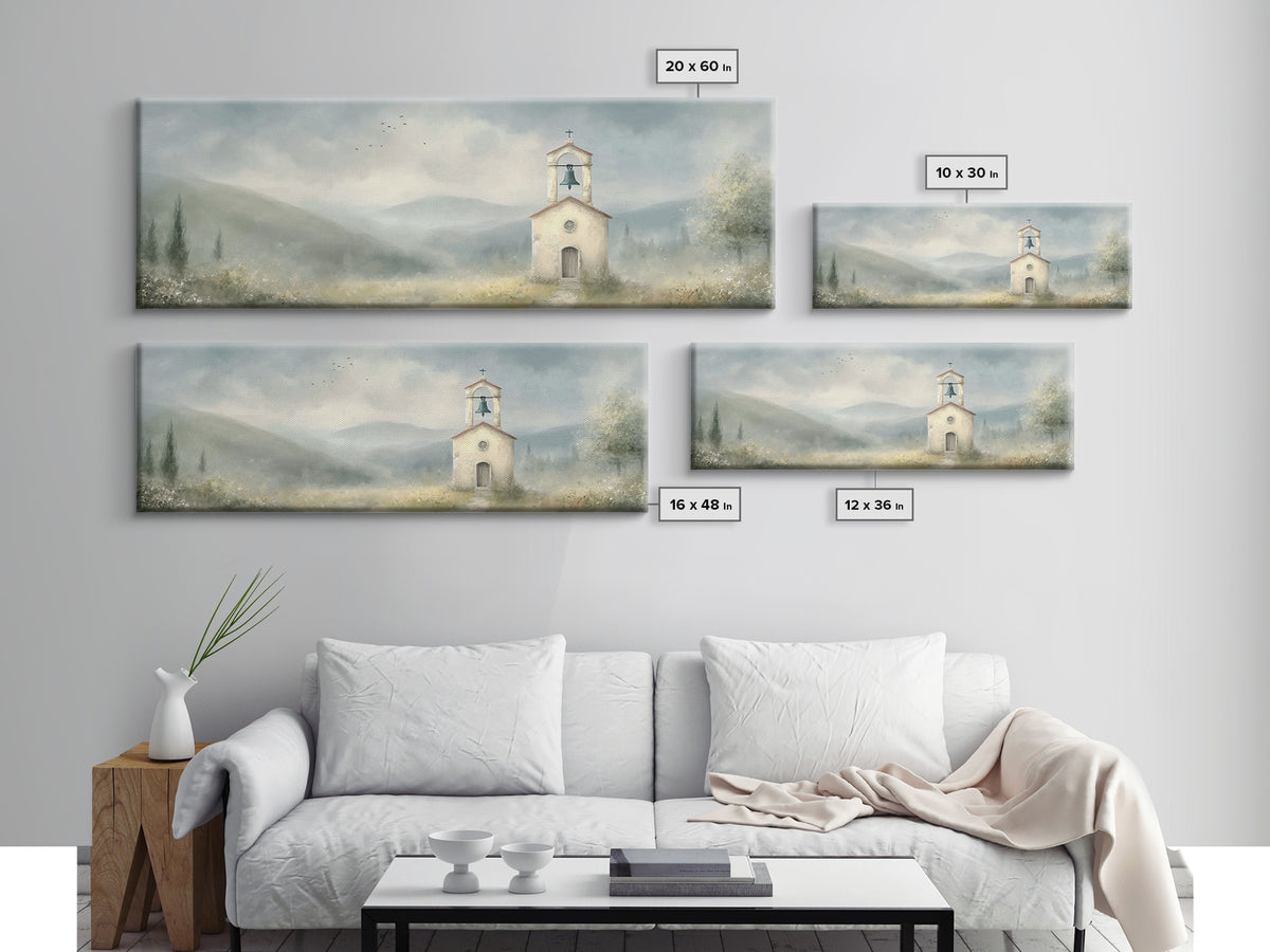 Chapel Morning Light - Framed Canvas Print - Christian Wall Art - Christian Art Canvas - Panoramic Art - Christian Painting - Christmas Art
